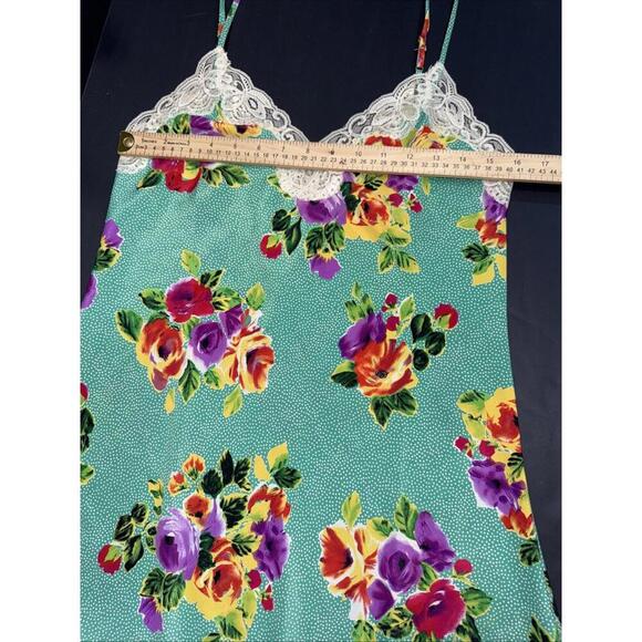 Victoria’s Secret VTG 90 Y2K Satin Lace Green Polka Dot Floral Gown Slip Dress S - Picture 7 of 12